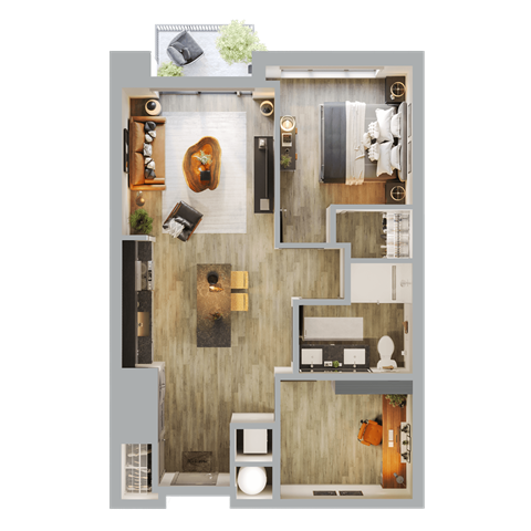 a floor plan of a house with a bedroom and a living room at Bemiston Place Apartments, Clayton Missouri